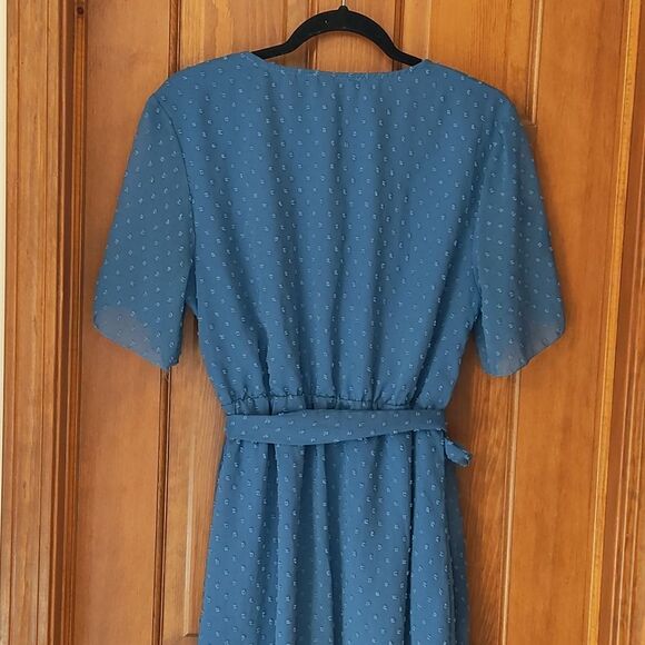 Blue Wrap Dress with Polka Dots - Picture 7 of 8